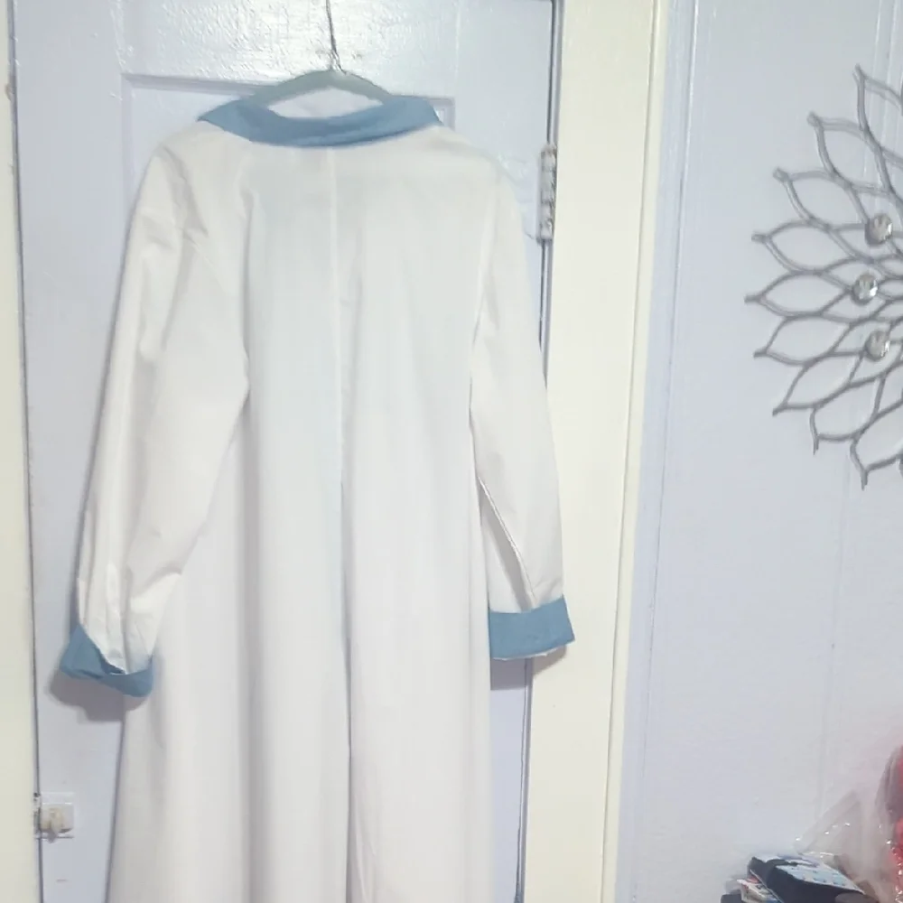 White and Blue Button-Up Shirt Dress - Picture 3 of 3